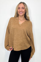 Almond / S Modern Muse Notch V-Neck Top - FINAL SALE - Madison and Mallory