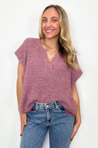Light Rose / SM Necessary Charm V-Neck Side Slit Knit Top - Madison and Mallory