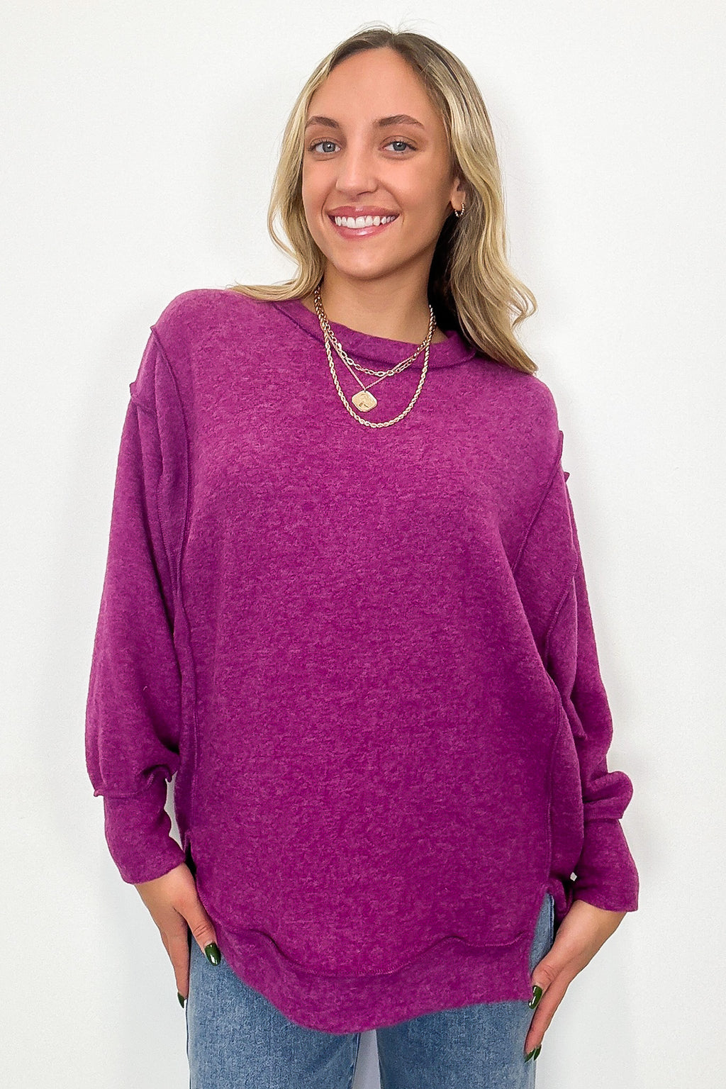 Light Plum / SM Cyndee Hacci Knit Oversized Pullover - Madison and Mallory