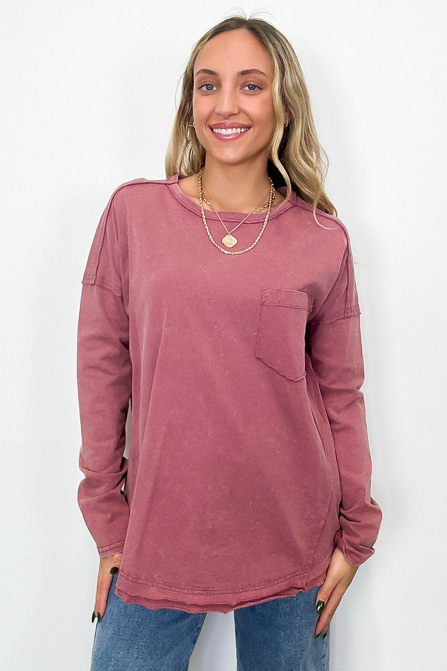 Laina Mineral Wash Long Sleeve Top - FINAL SALE - Madison and Mallory