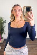 Navy / S Perfected Poise Square Neckline Seamless Top - FINAL SALE - Madison and Mallory