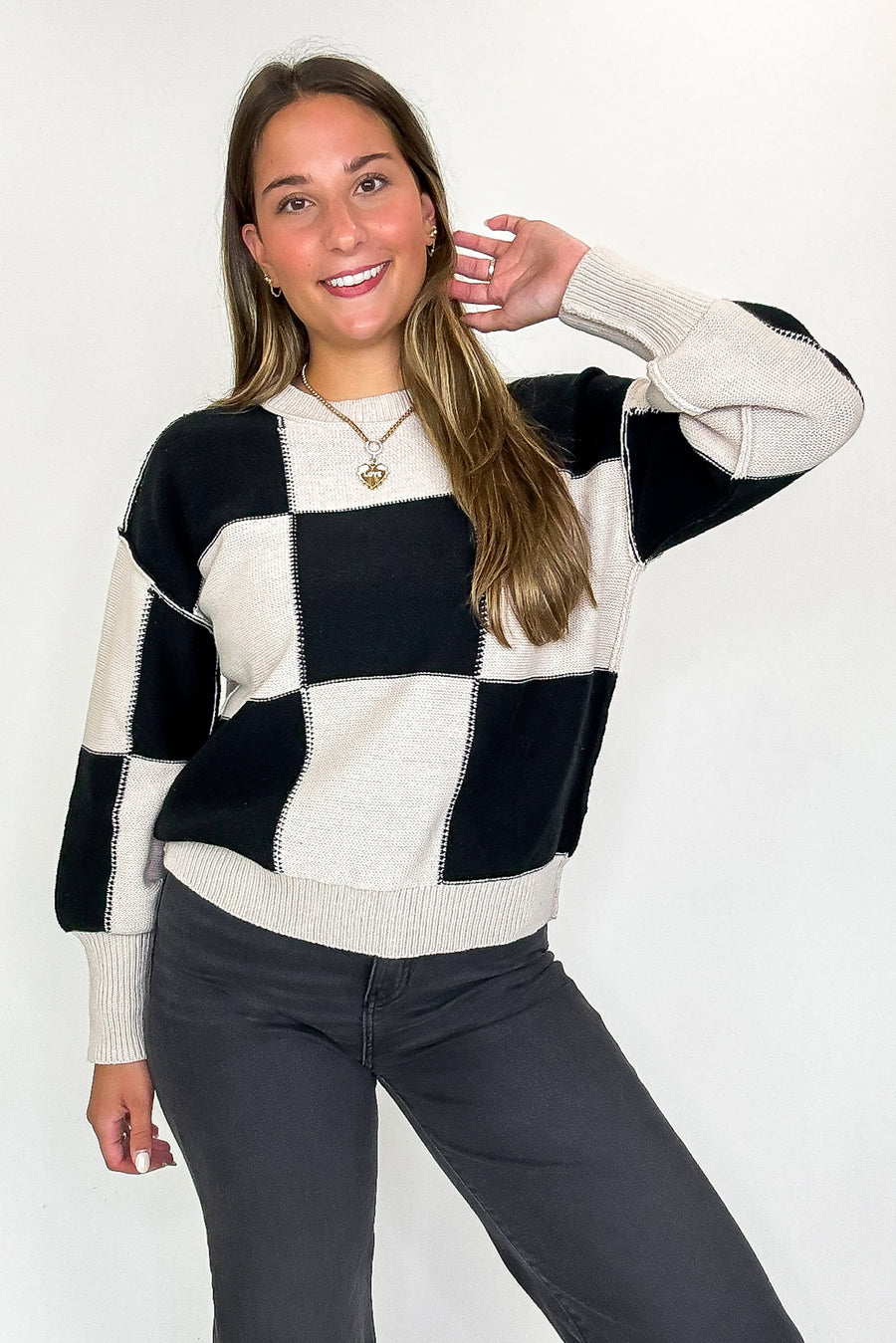 Grid Game Checkered Knit Sweater