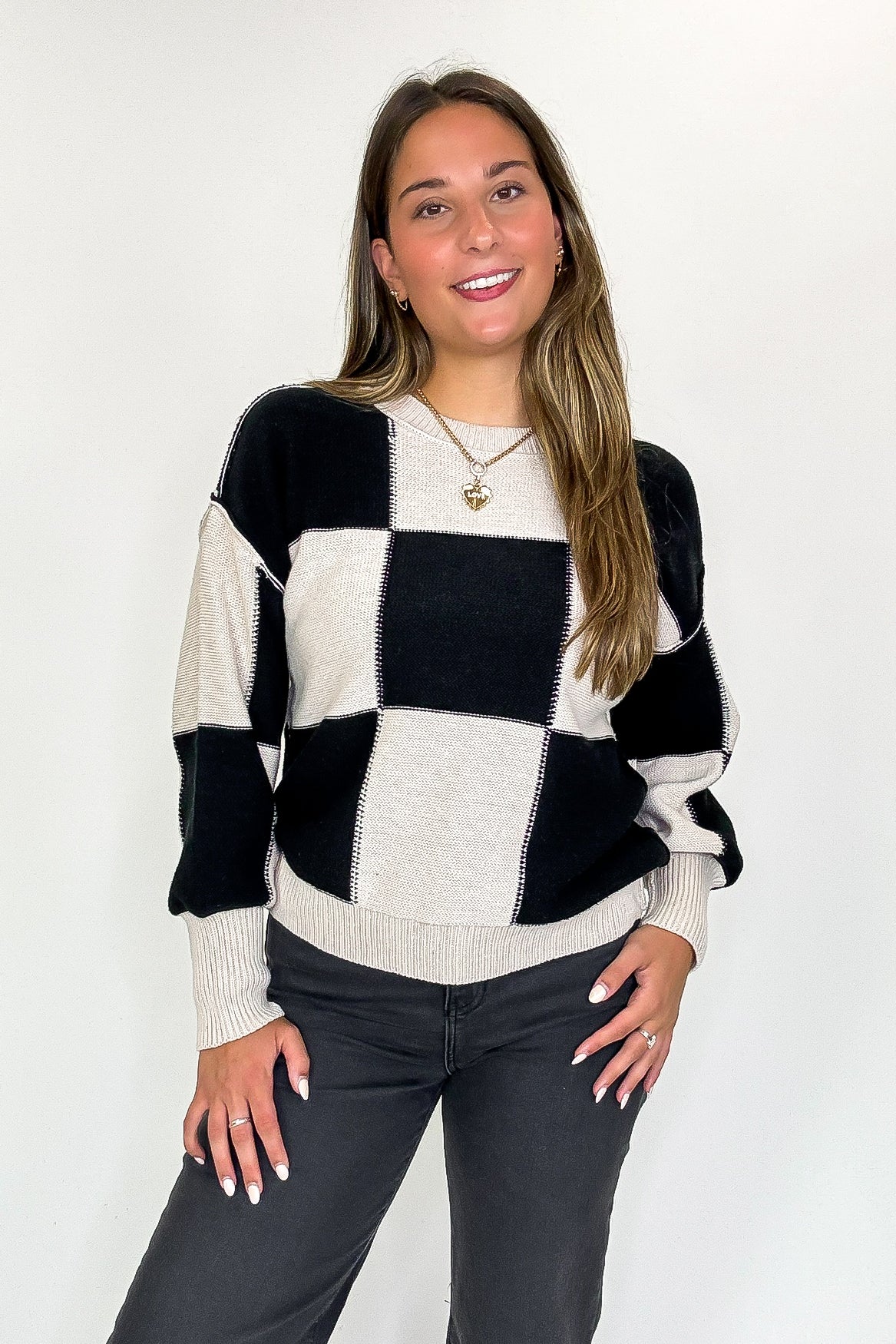 Grid Game Checkered Knit Sweater - Madison and Mallory