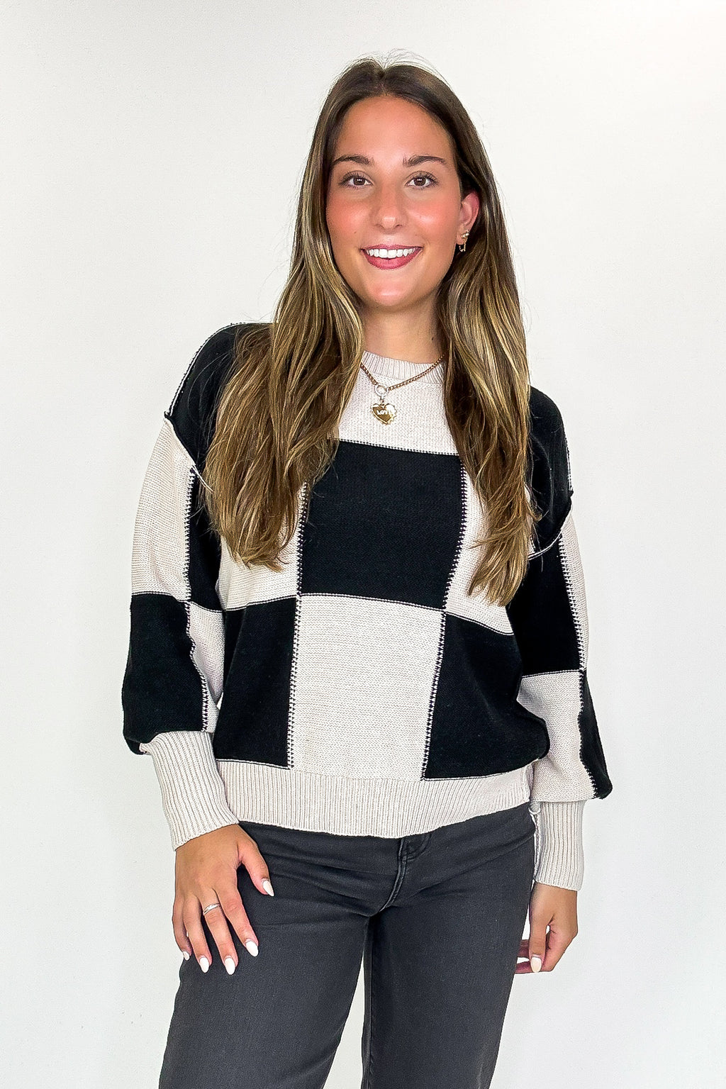 Grid Game Checkered Knit Sweater - FINAL SALE - Madison and Mallory