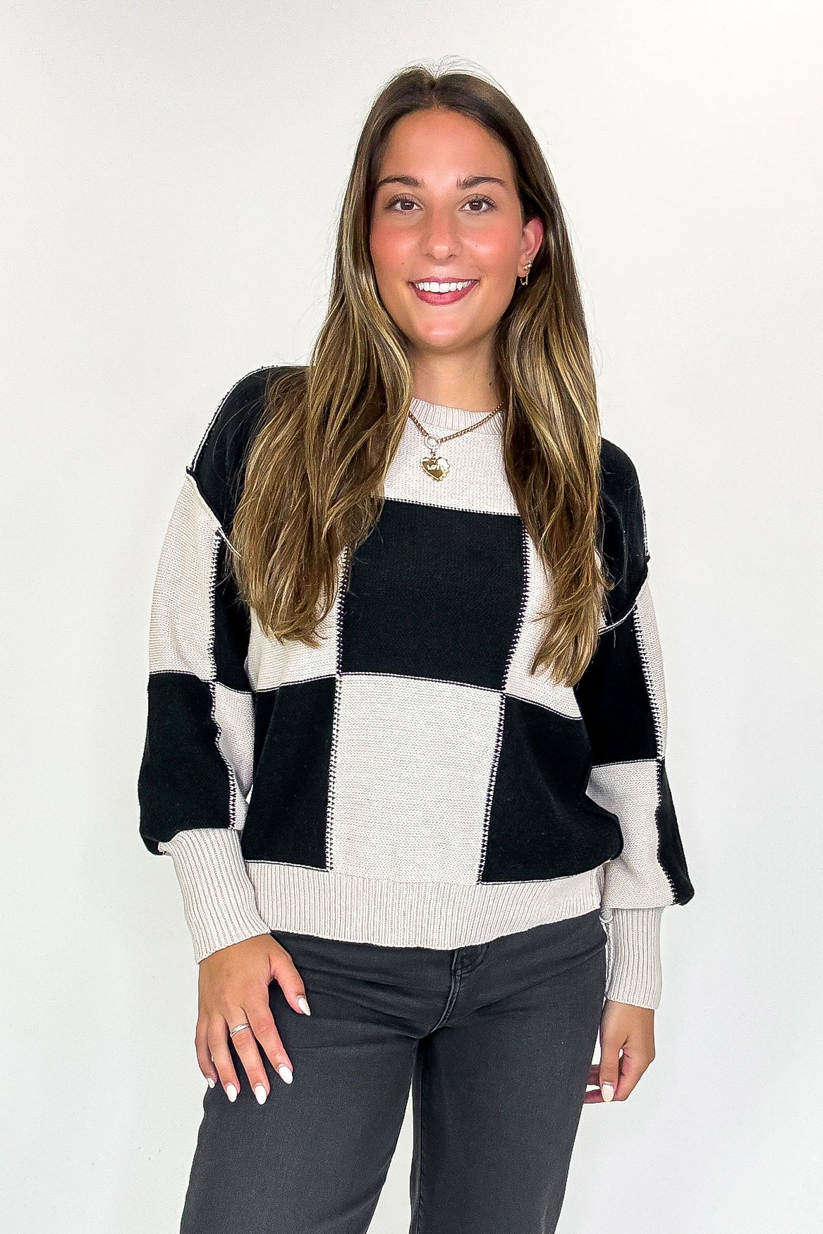 Grid Game Checkered Knit Sweater - Madison and Mallory