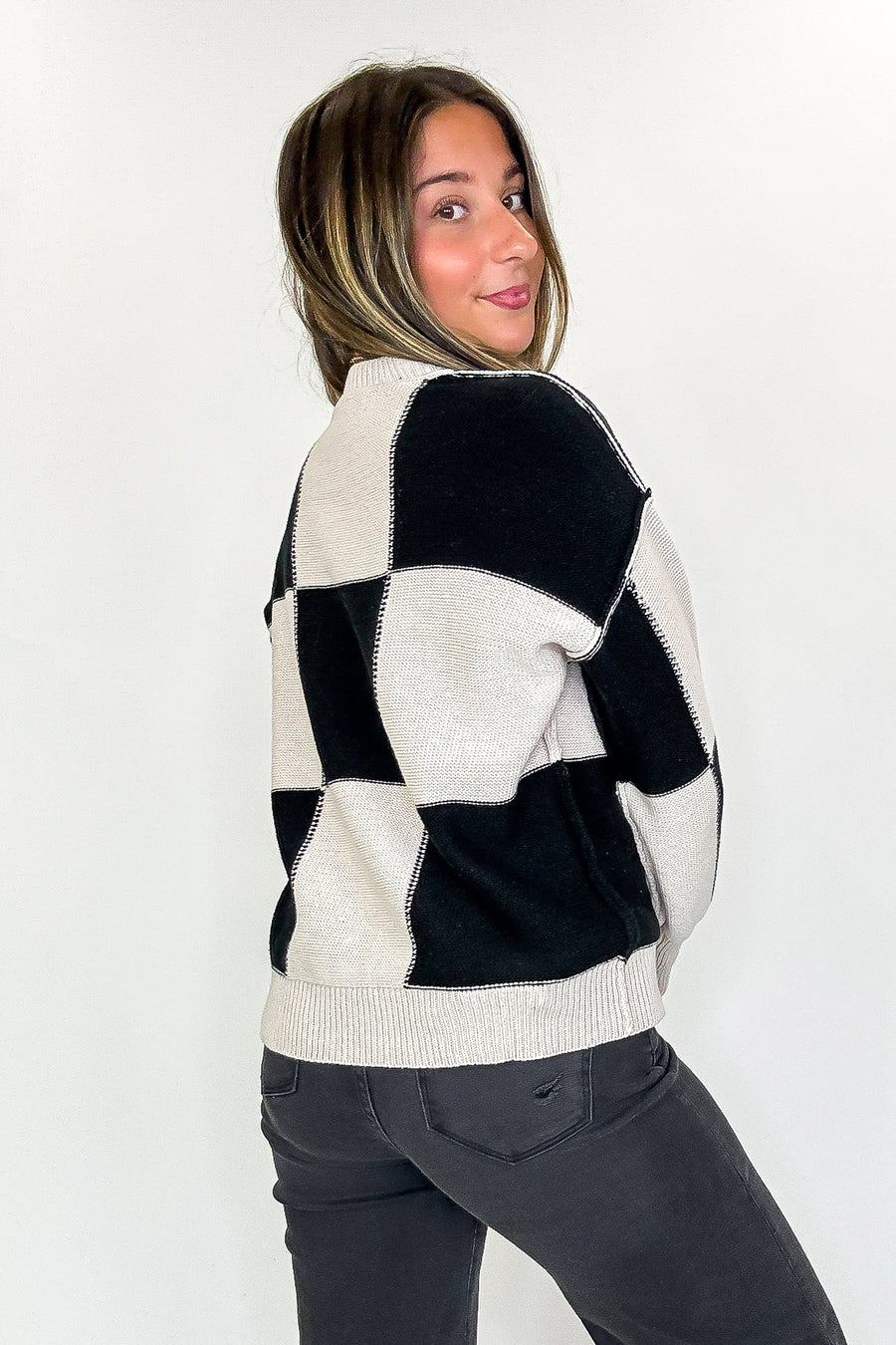 Grid Game Checkered Knit Sweater