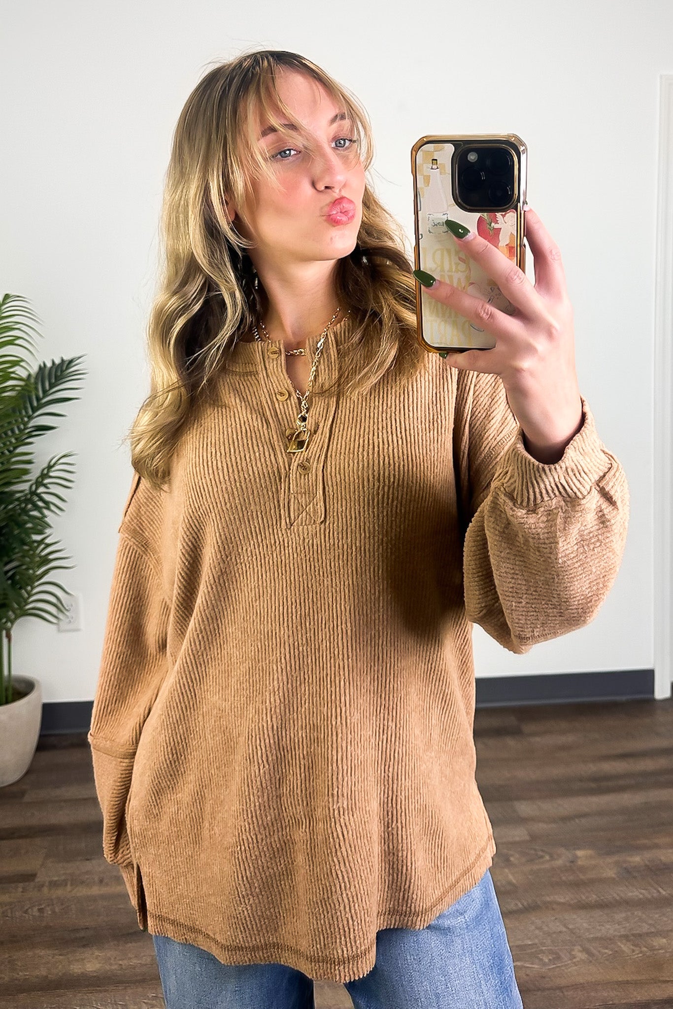 Cozy Outcome Ribbed Henley Top - Madison and Mallory