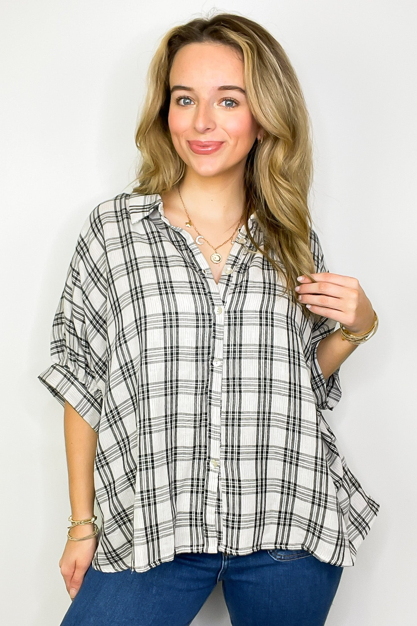 Zoe Plaid Dolman Sleeve Top - Madison and Mallory