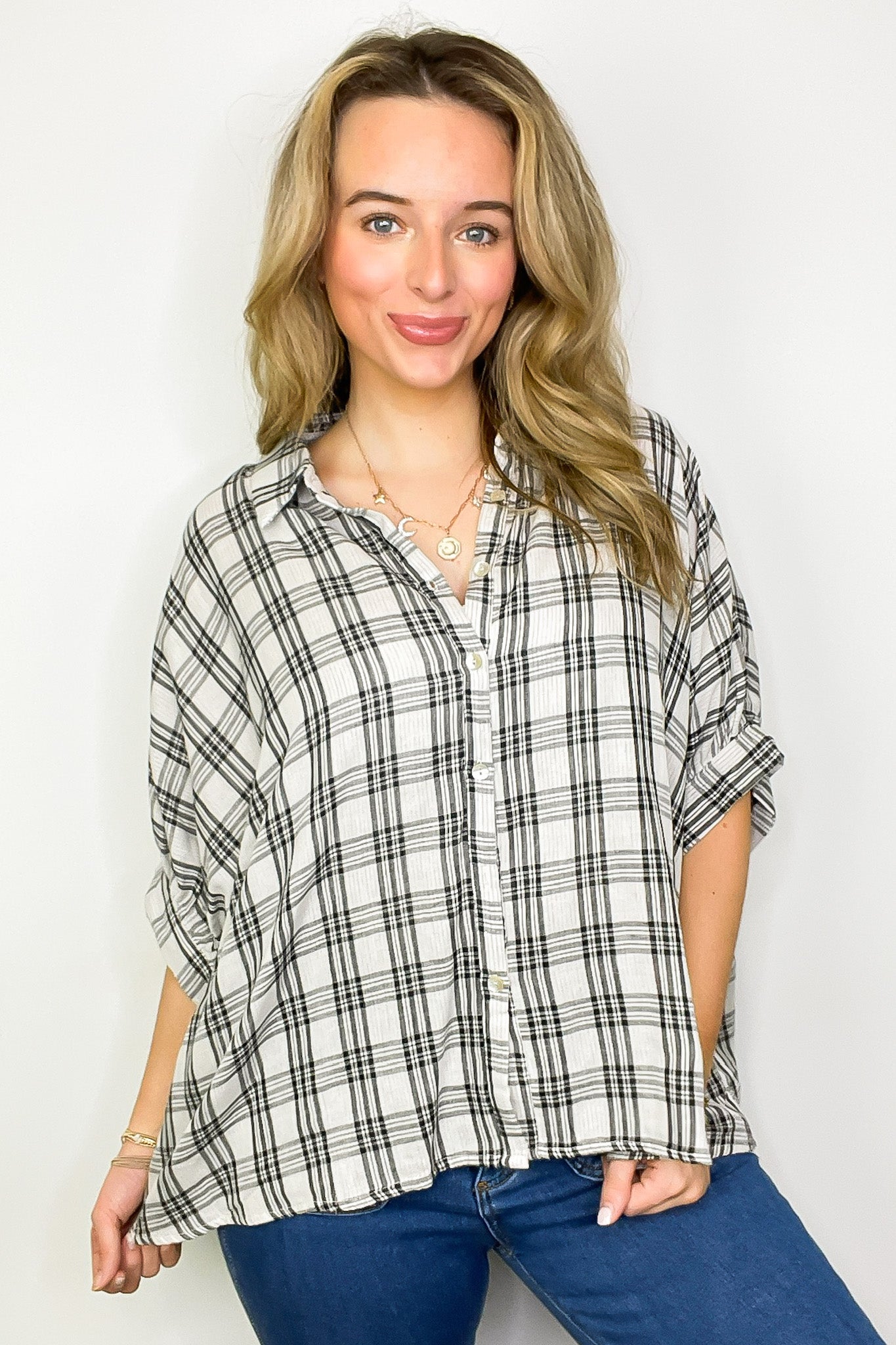 Zoe Plaid Dolman Sleeve Top - Madison and Mallory