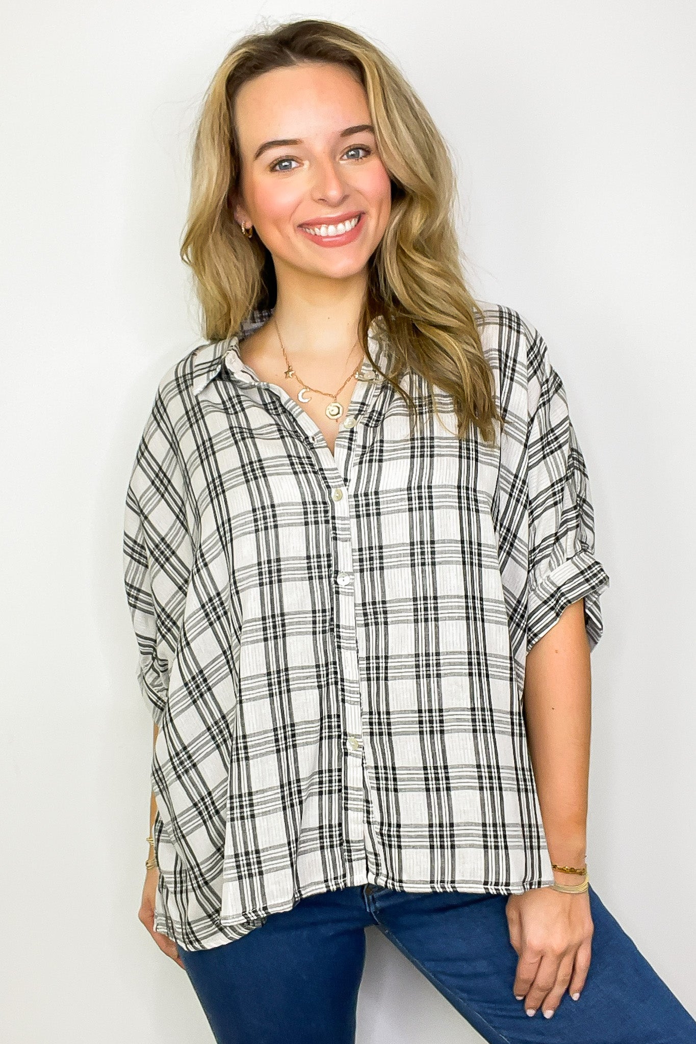 Zoe Plaid Dolman Sleeve Top - Madison and Mallory