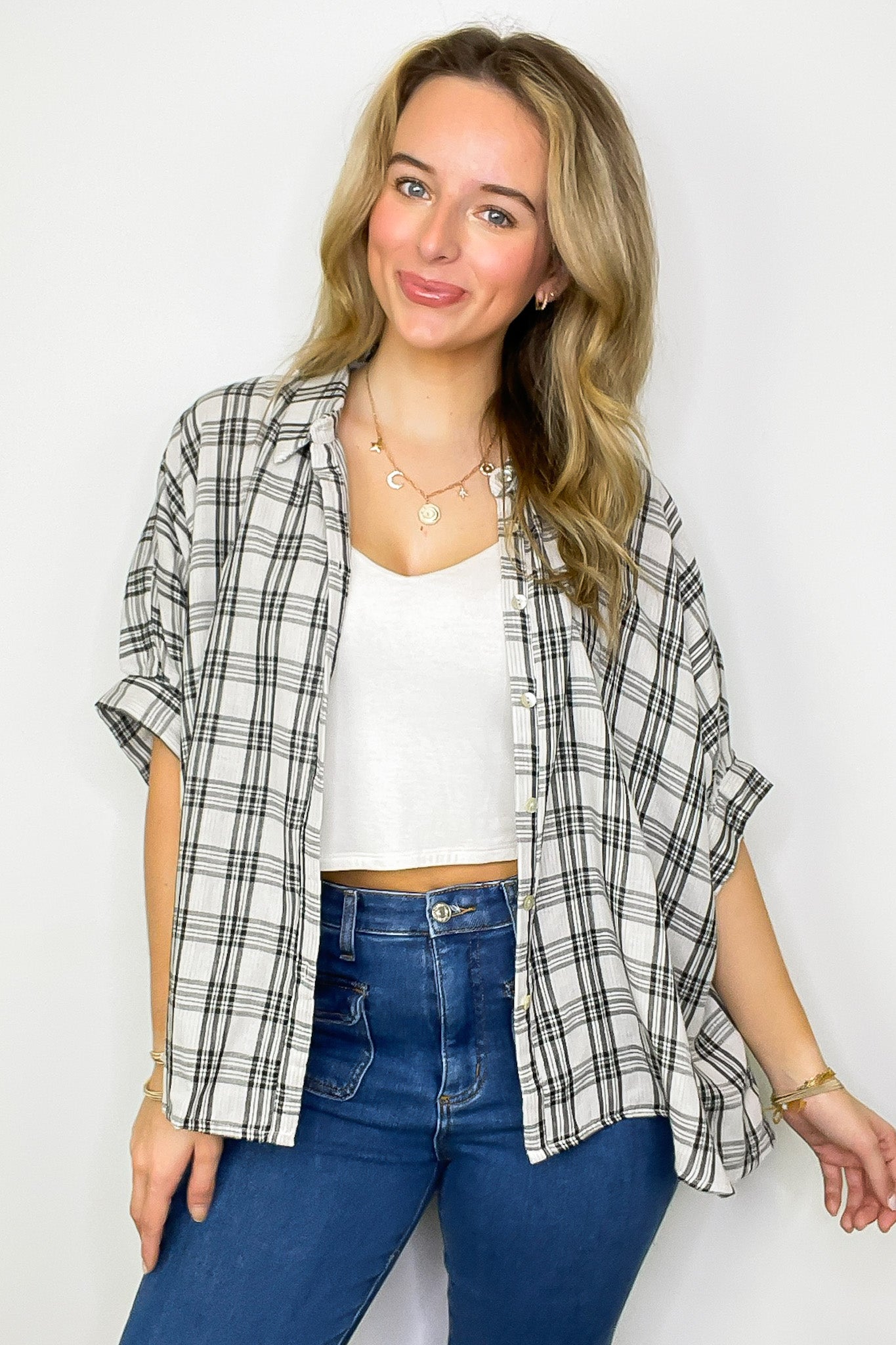 Zoe Plaid Dolman Sleeve Top - Madison and Mallory