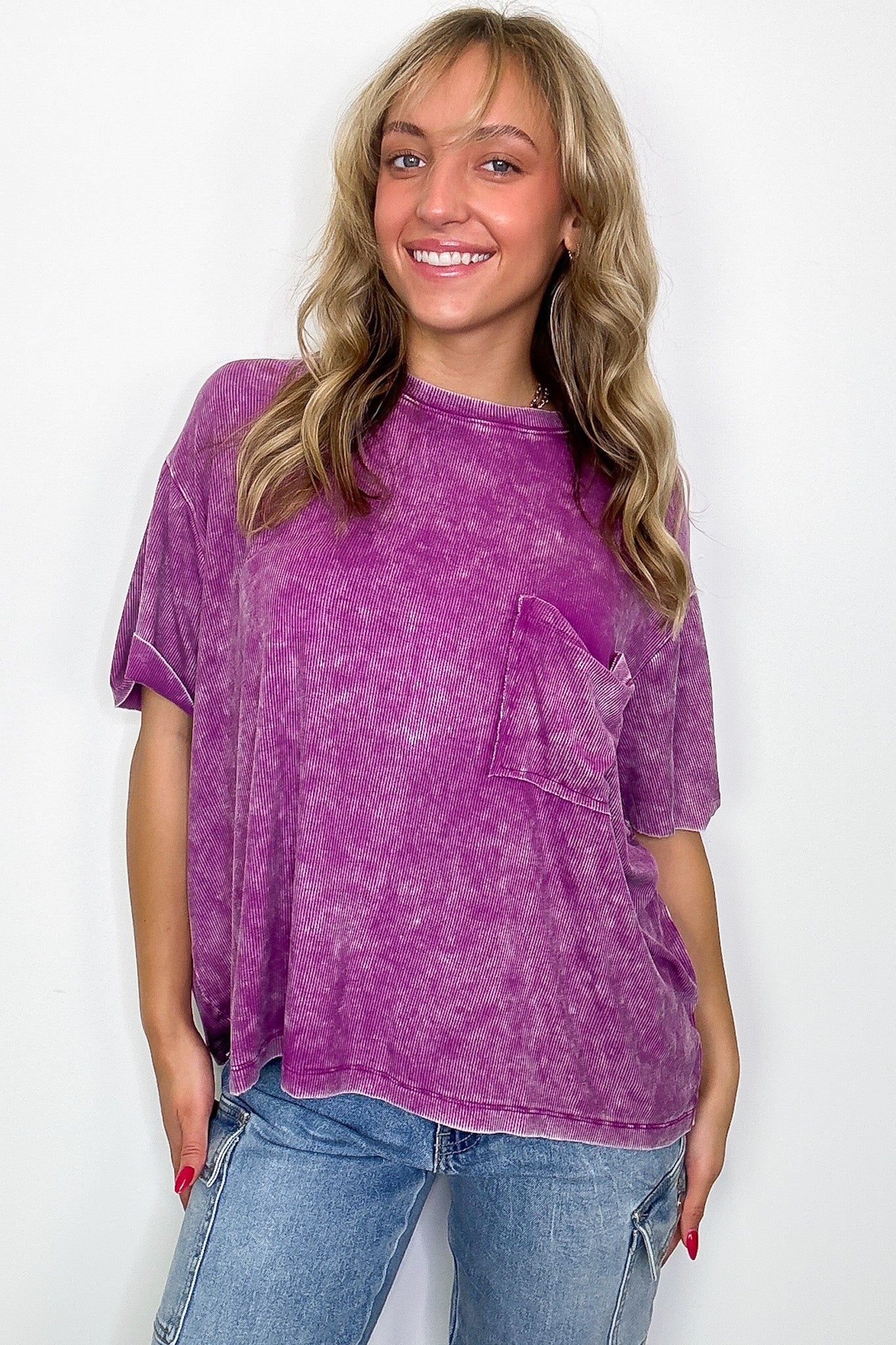 Rylee Mineral Wash Ribbed Relaxed Pocket Top - BACK IN STOCK - Madison and Mallory