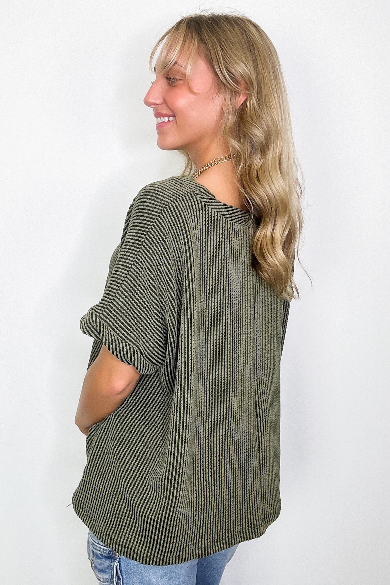 Adriano Rib Knit Twist Sleeve Top - BACK IN STOCK - Madison and Mallory