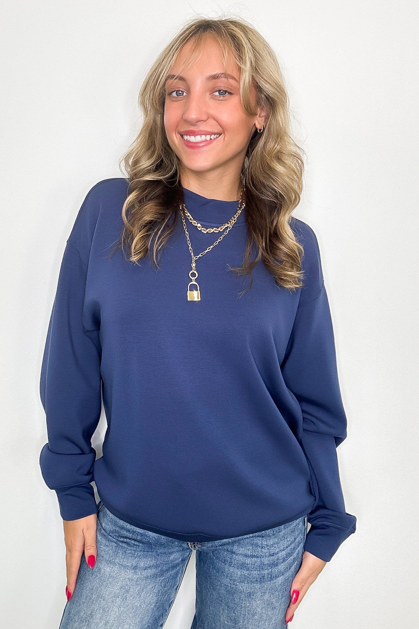 Smoky Navy / S Kennedy Scuba Mock Neck Pullover - Madison and Mallory