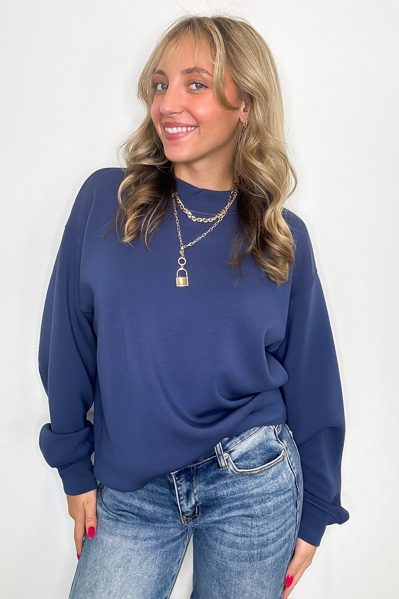 Kennedy Scuba Mock Neck Pullover - Madison and Mallory