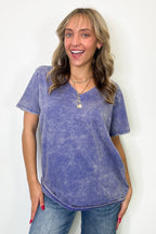 Soleil Acid Wash V-Neck Relaxed Fit Top