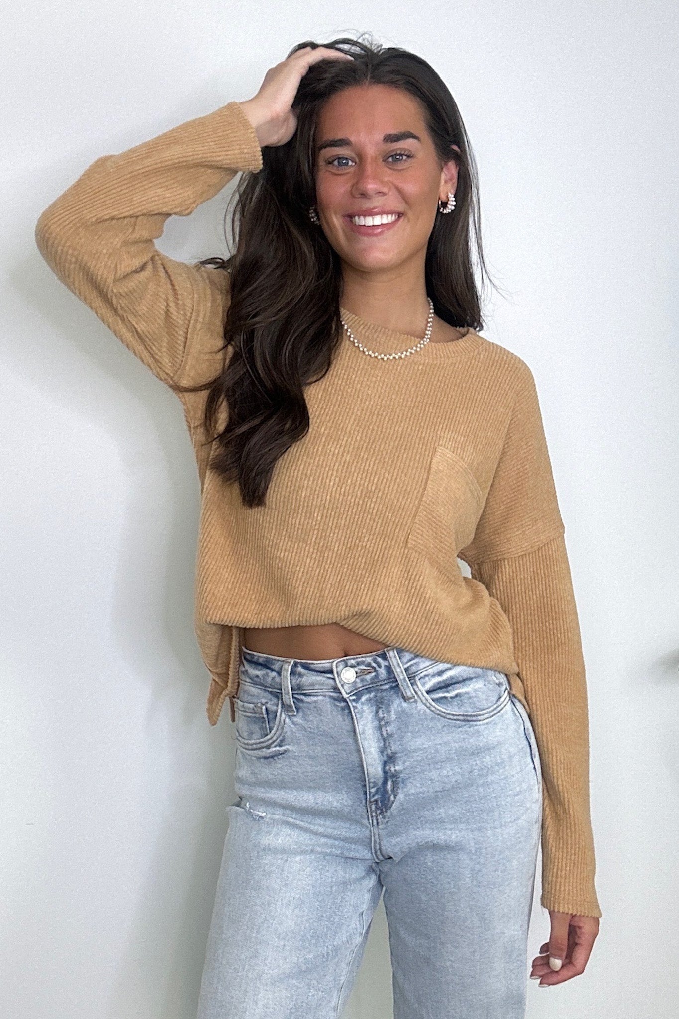 Evangelia Ribbed Brushed Knit Pocket Top - FINAL SALE - Madison and Mallory
