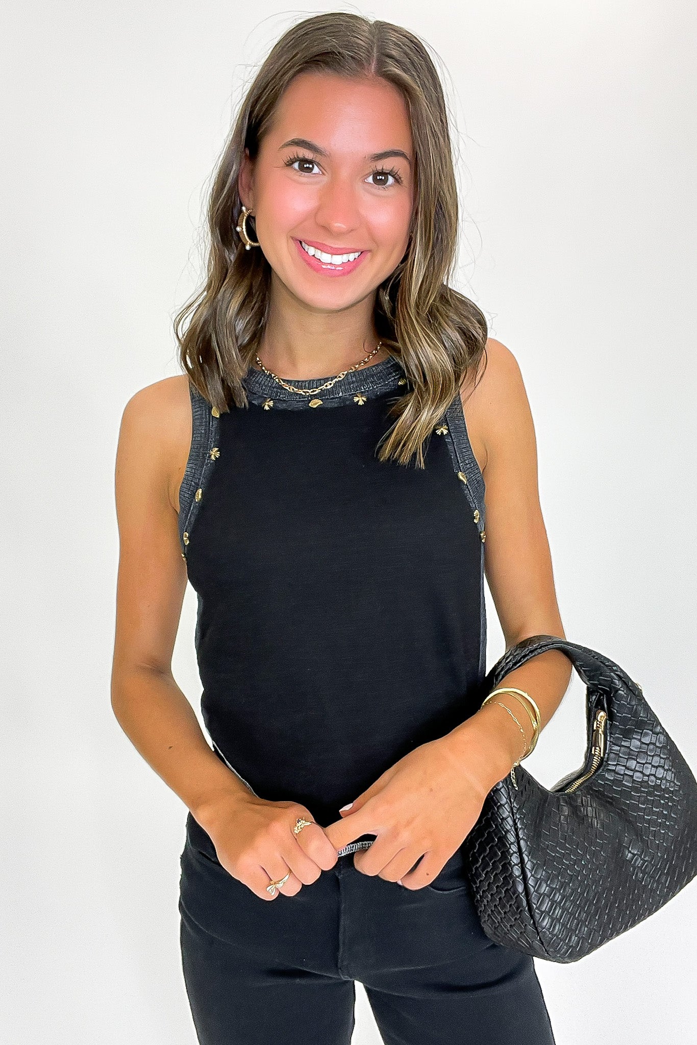 Streetlight Studded Detail Tank Top - FINAL SALE - Madison and Mallory