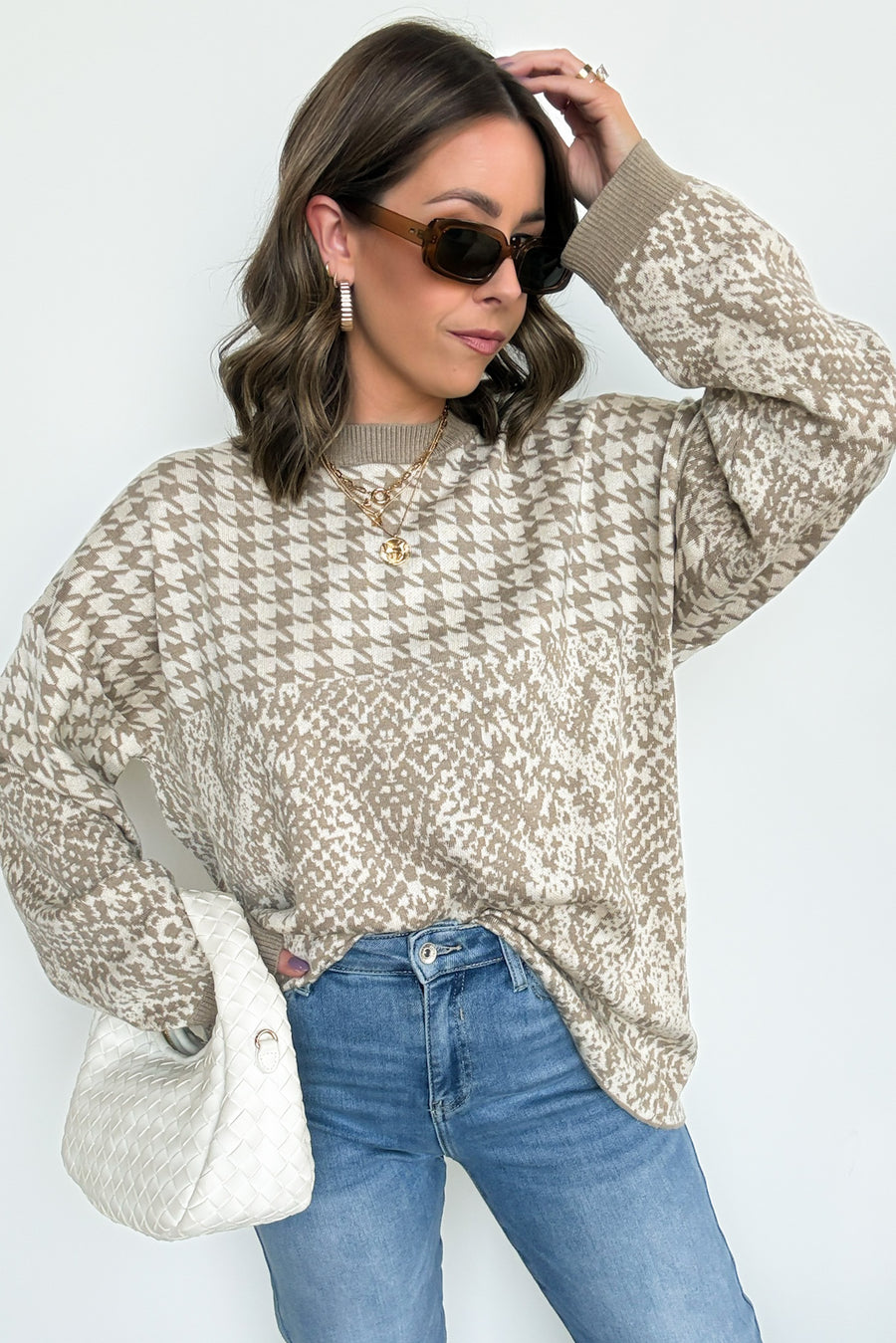 Mocha / S Iconic Ways Contrast Knit Pattern Sweater - Madison and Mallory