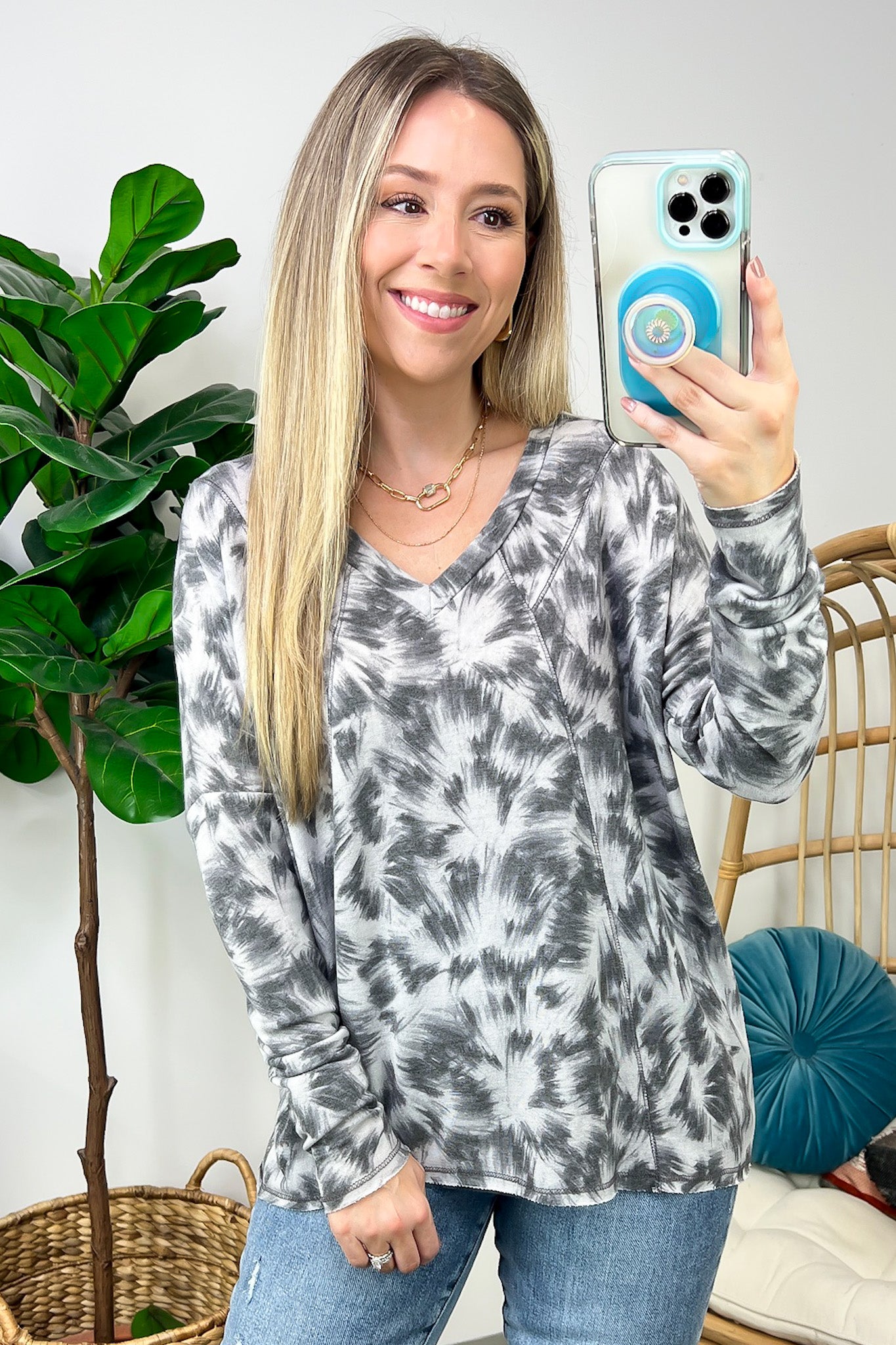  Ideal Style Abstract Brushstrokes V-Neck Top - FINAL SALE - Madison and Mallory