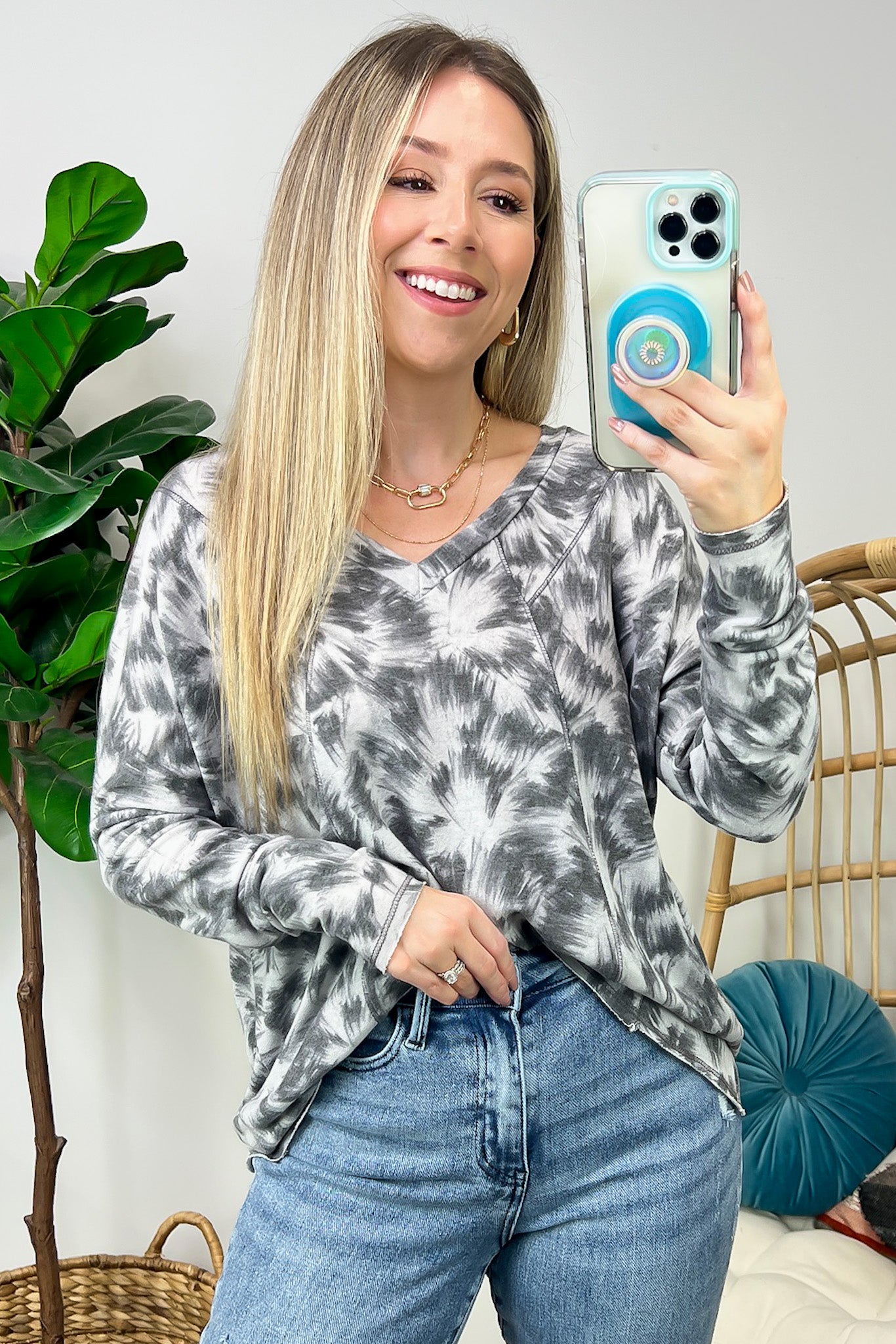  Ideal Style Abstract Brushstrokes V-Neck Top - FINAL SALE - Madison and Mallory