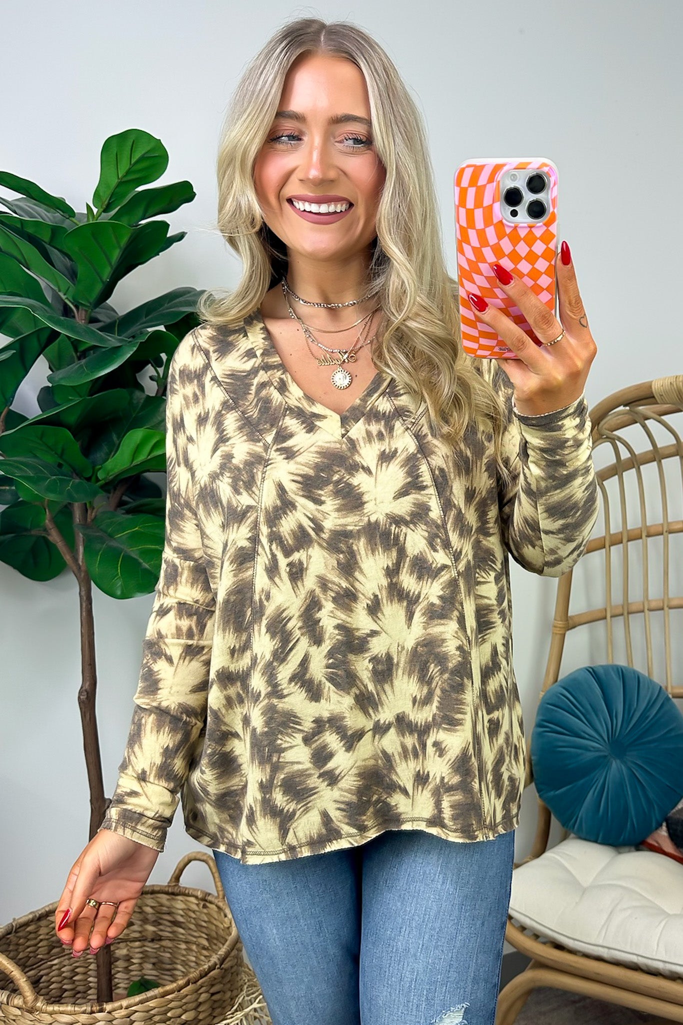  Ideal Style Abstract Brushstrokes V-Neck Top - FINAL SALE - Madison and Mallory