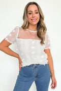 White / S Idyllic Perfection Sheer Pom Pom Detail Top - FINAL SALE - Madison and Mallory