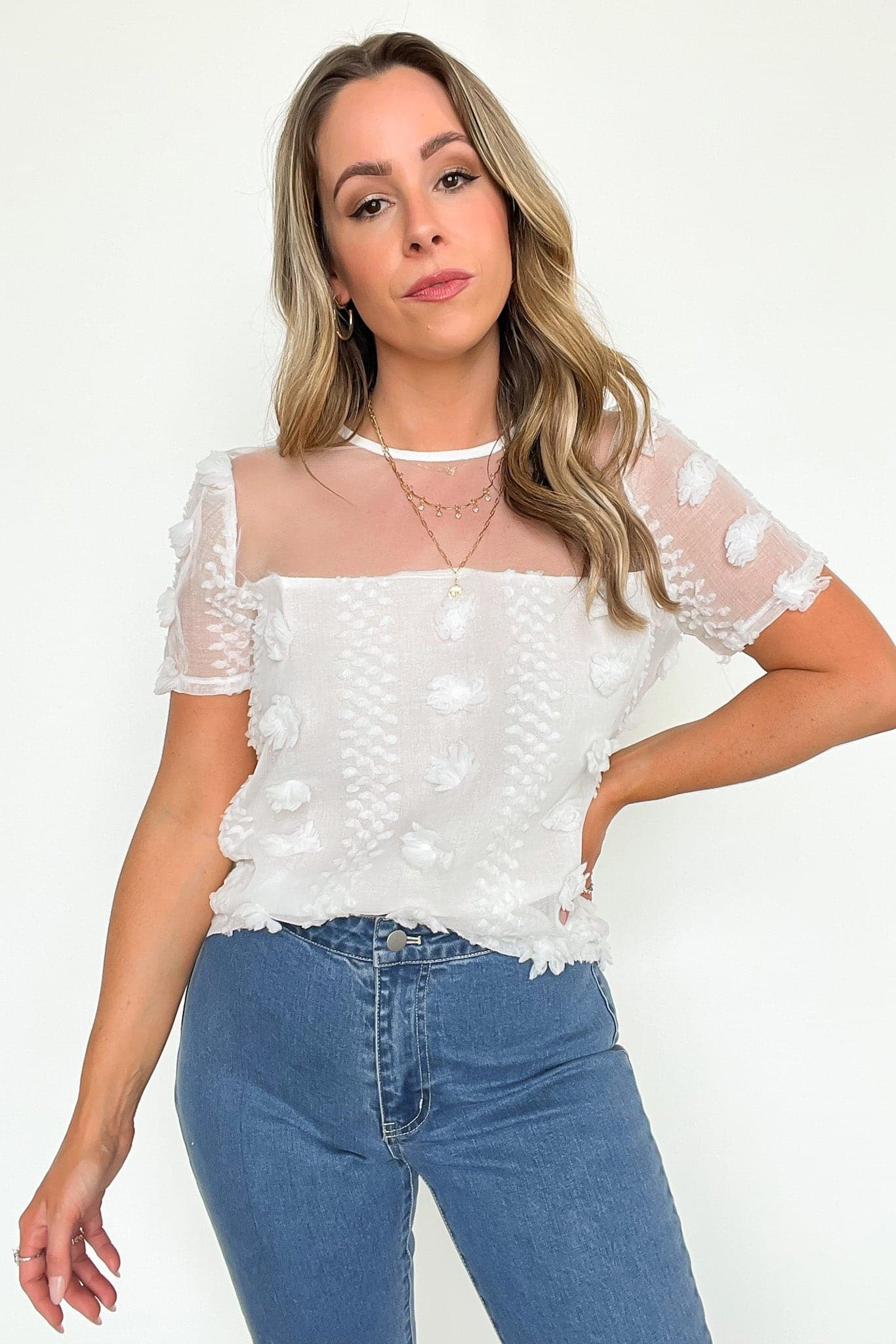  Idyllic Perfection Sheer Pom Pom Detail Top - FINAL SALE - Madison and Mallory