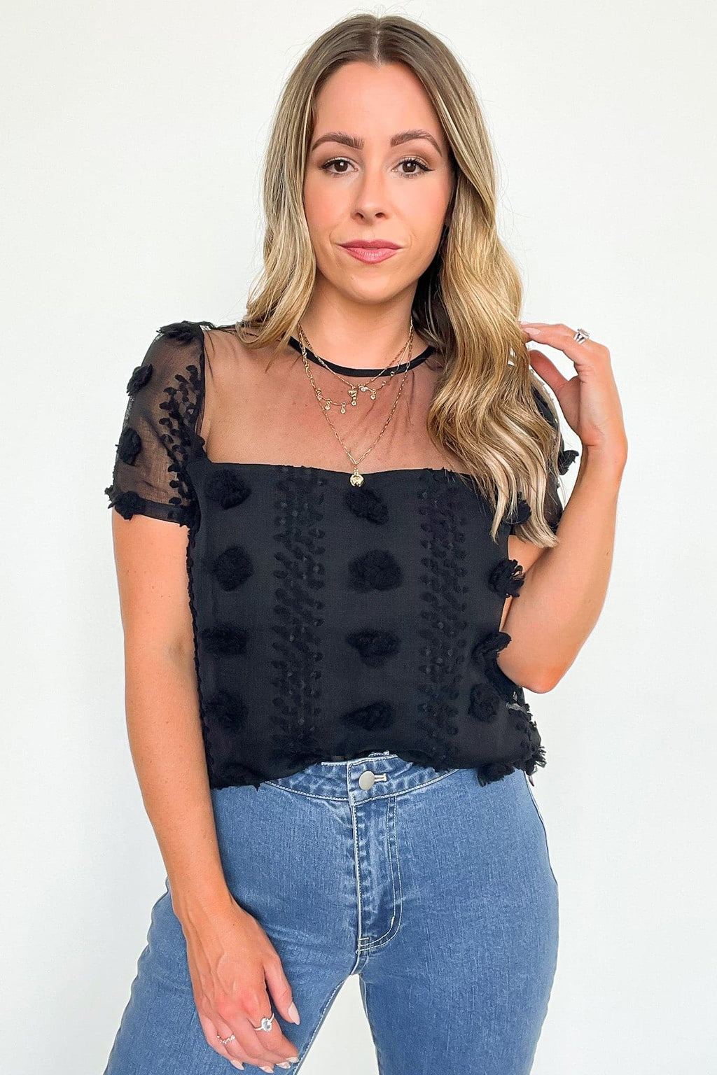  Idyllic Perfection Sheer Pom Pom Detail Top - FINAL SALE - Madison and Mallory