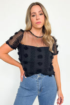  Idyllic Perfection Sheer Pom Pom Detail Top - FINAL SALE - Madison and Mallory