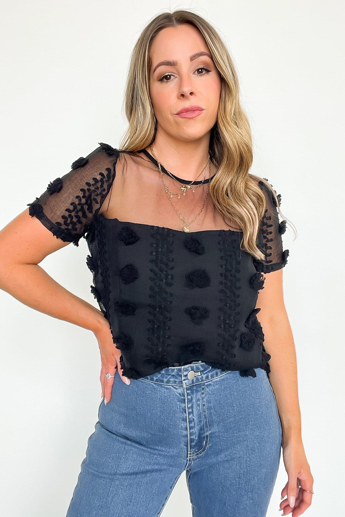  Idyllic Perfection Sheer Pom Pom Detail Top - FINAL SALE - Madison and Mallory