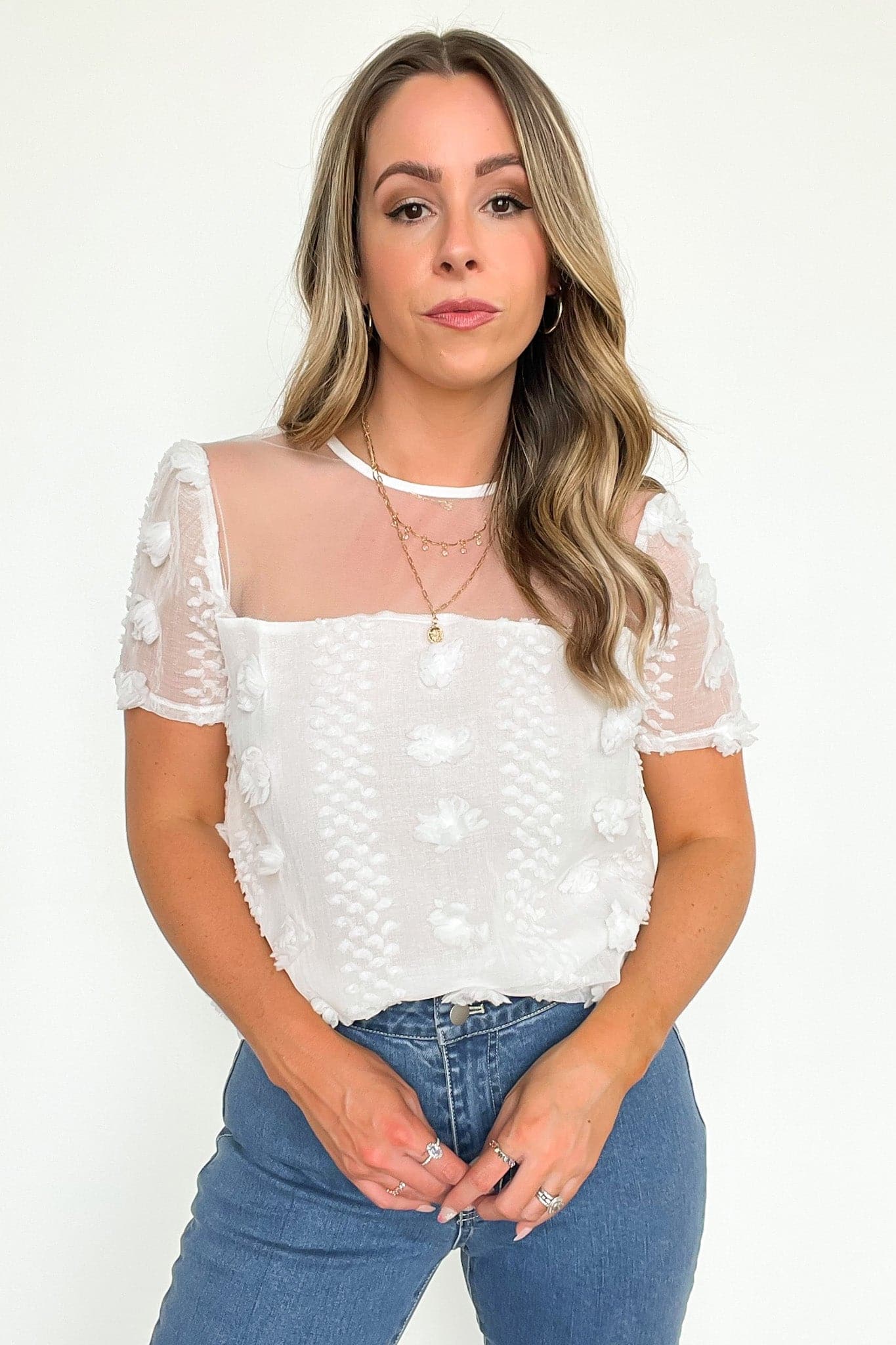  Idyllic Perfection Sheer Pom Pom Detail Top - FINAL SALE - Madison and Mallory