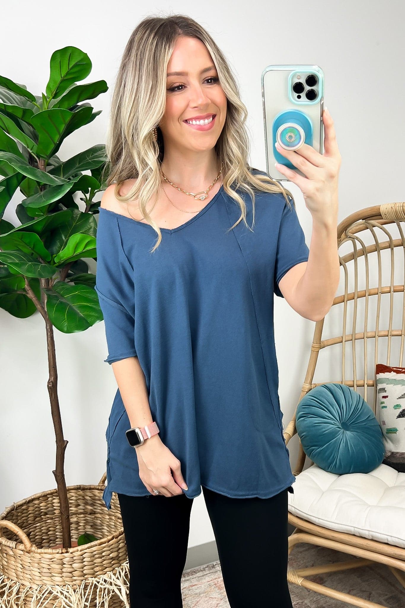 Navy / S Illustrator Relaxed Fit V-Neck Top - FINAL SALE - Madison and Mallory
