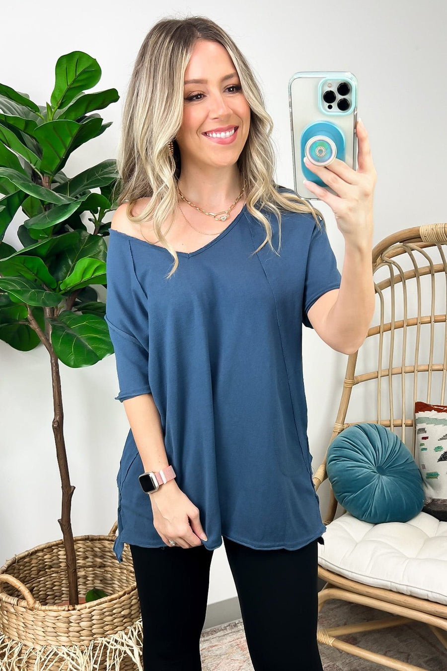 Navy / S All I Need Relaxed Fit V-Neck Top - BACK IN STOCK - Madison and Mallory