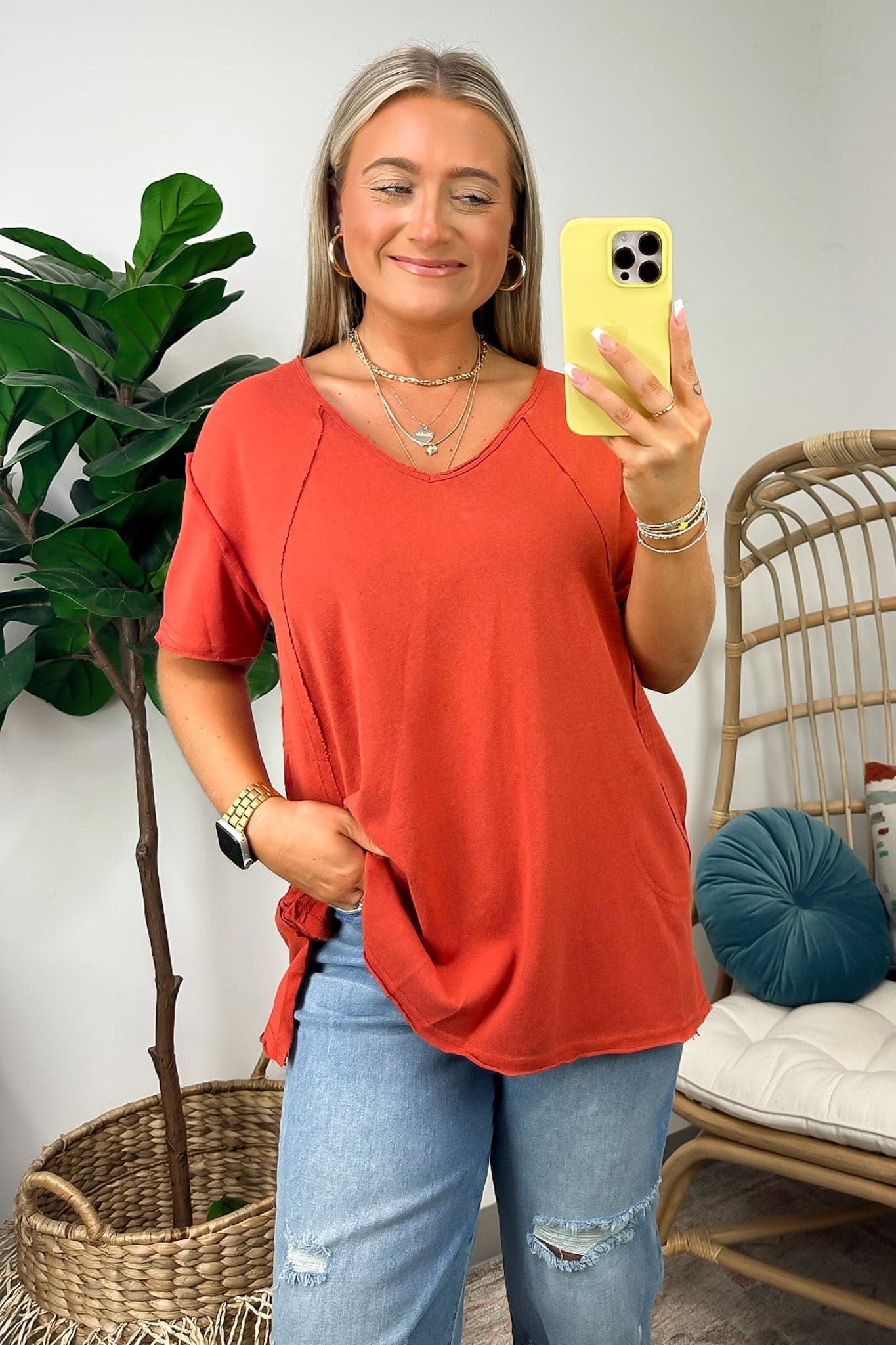  Illustrator Relaxed Fit V-Neck Top - FINAL SALE - Madison and Mallory