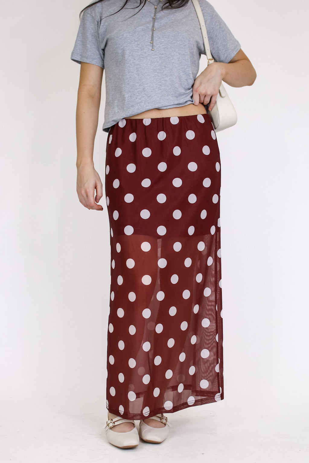 Burlwood/White / S Impression Dot Mesh Skirt - Madison and Mallory