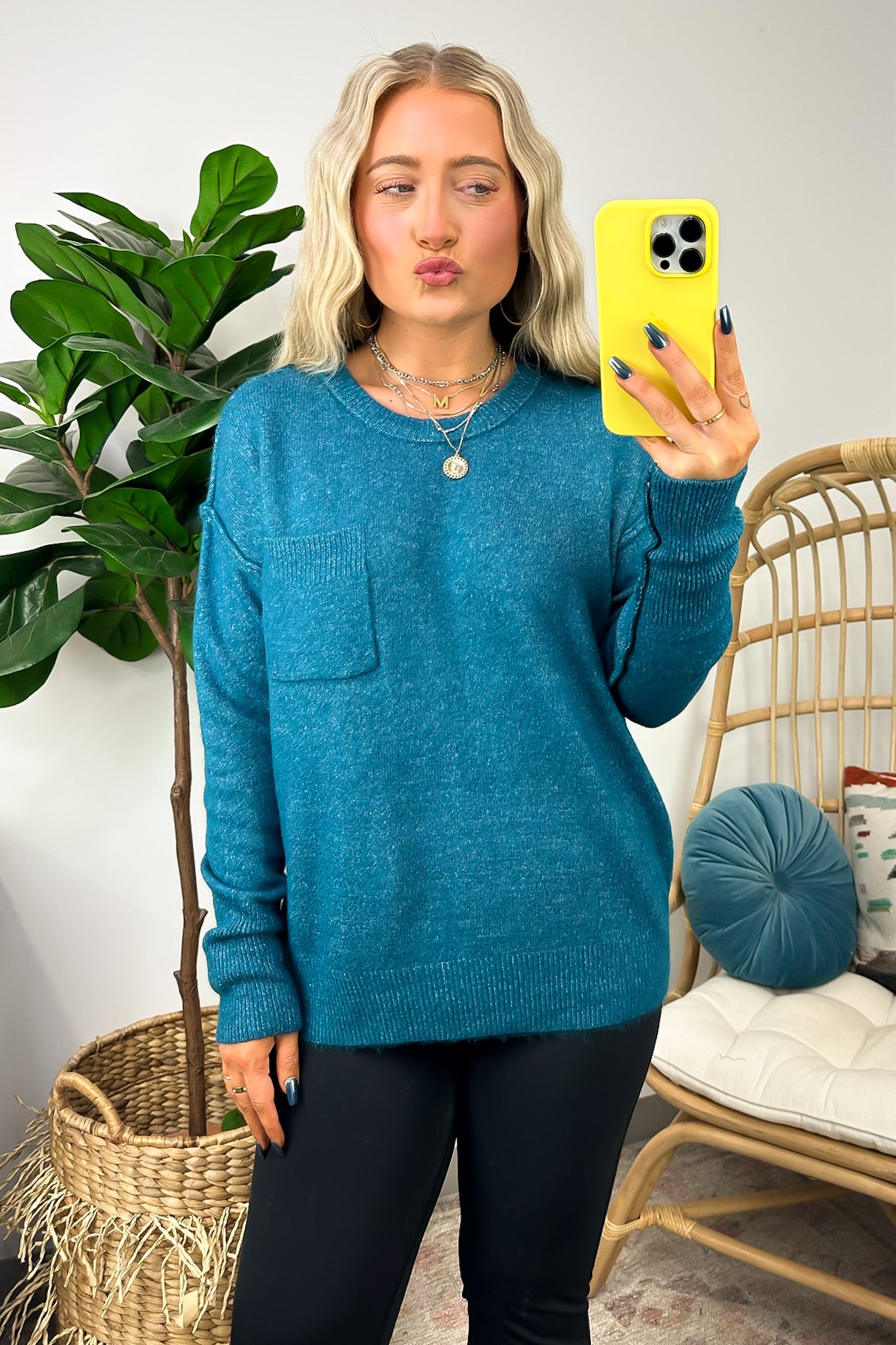  Impressive Essential Melange Knit Front Pocket Sweater - FINAL SALE - Madison and Mallory