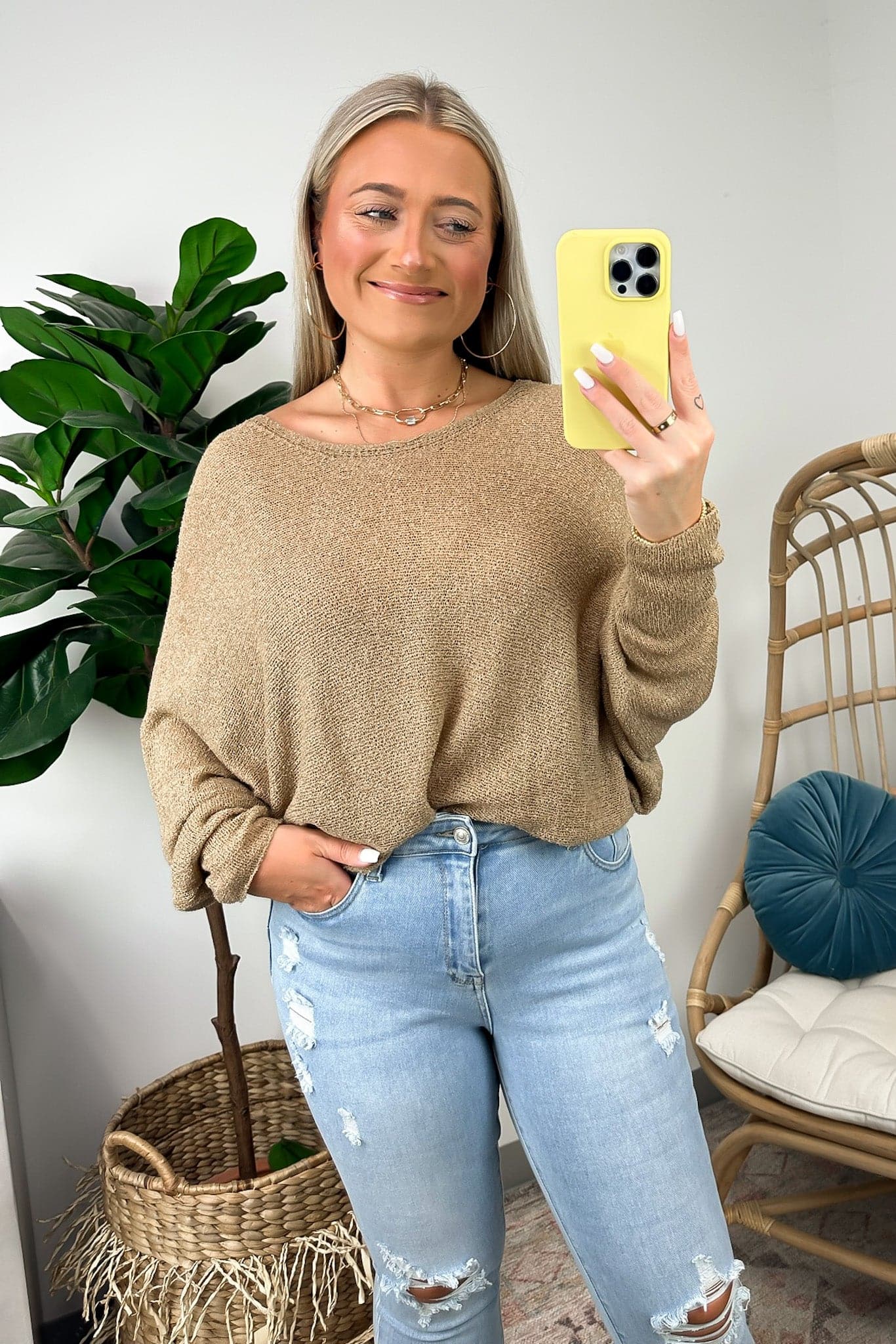 S / Taupe In Attendance Dolman Sleeve Knit Top - FINAL SALE - Madison and Mallory