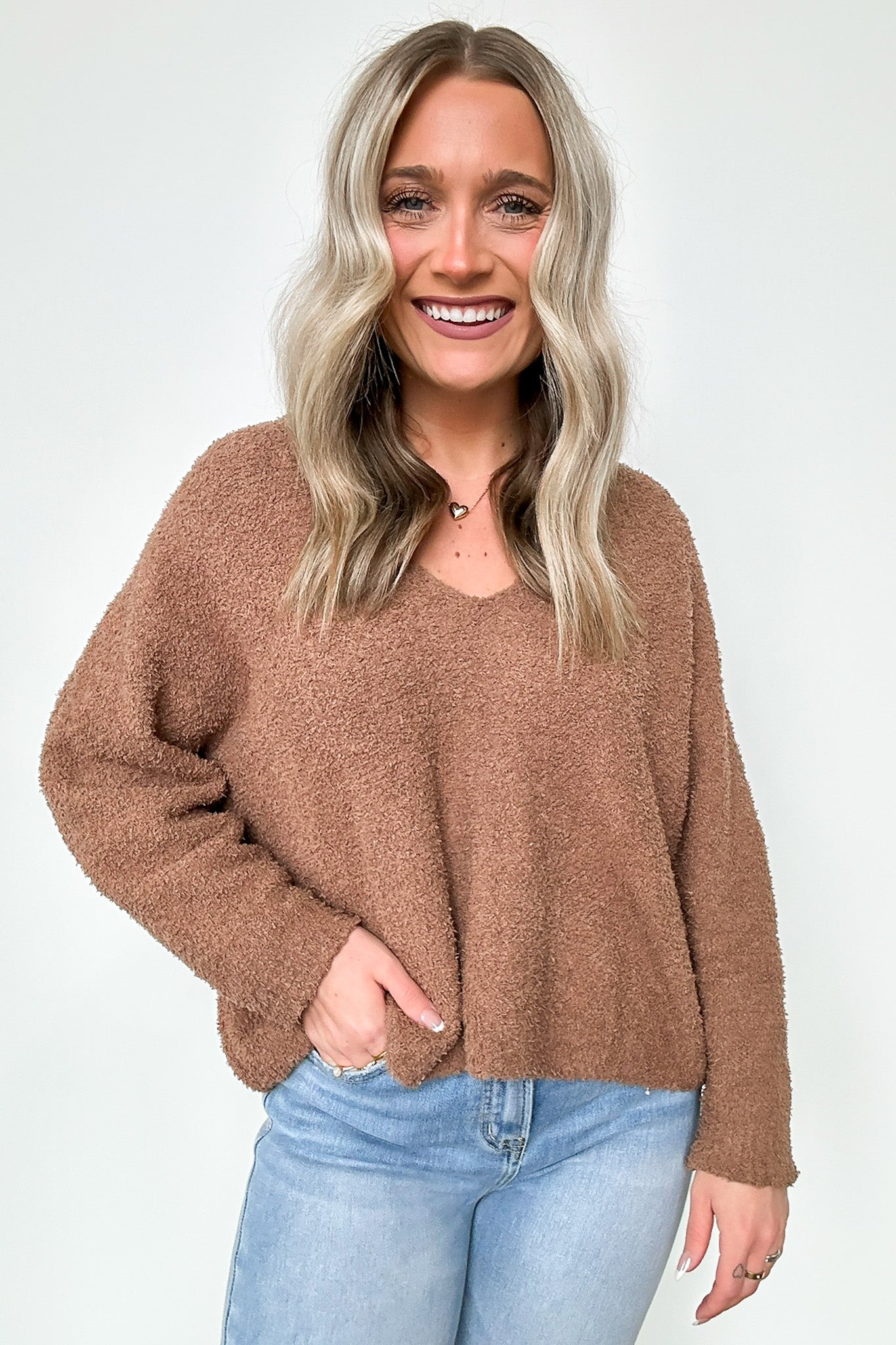 Camel / S Indie V-Neck Oversized Sweater - Madison and Mallory