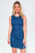 Indigo Affair Round Neck Denim Dress - FINAL SALE - Madison and Mallory