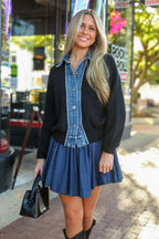 Black / S Indigo Edge Denim Contrast Button Down Cardigan Sweater - FINAL SALE - Madison and Mallory