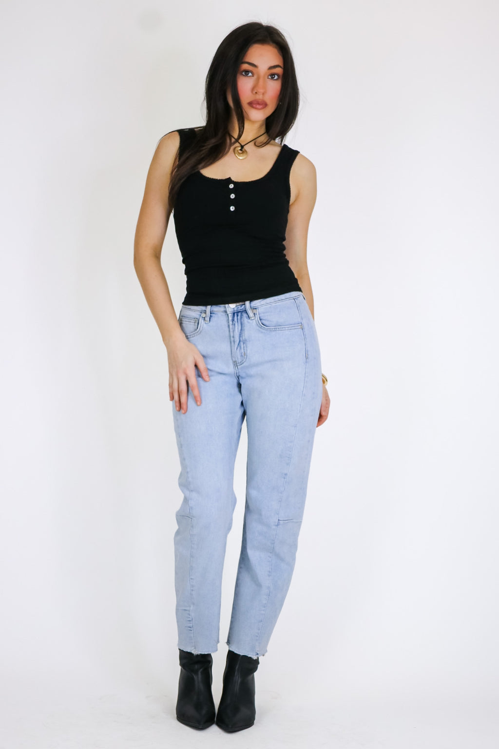 Indigo Arc Barrel Leg Jeans - Madison and Mallory