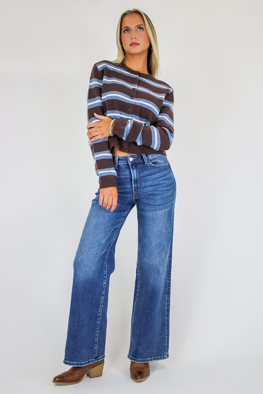 Indigo Ease High Rise Wide Leg Jeans - Madison and Mallory