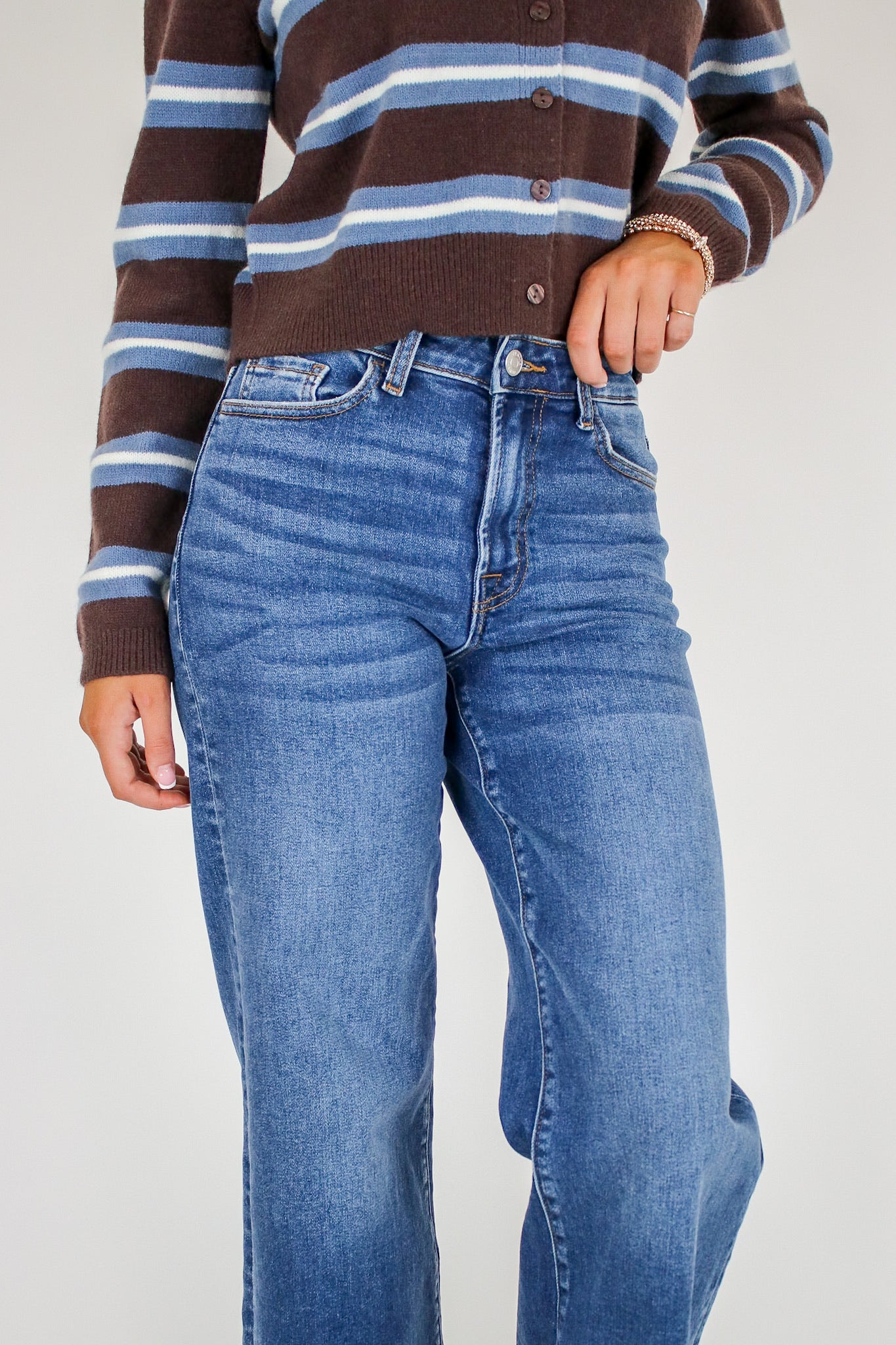 Indigo Ease High Rise Wide Leg Jeans - Madison and Mallory