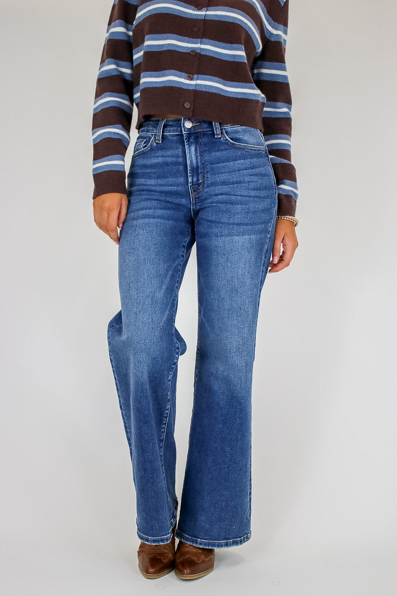 Indigo Ease High Rise Wide Leg Jeans - Madison and Mallory