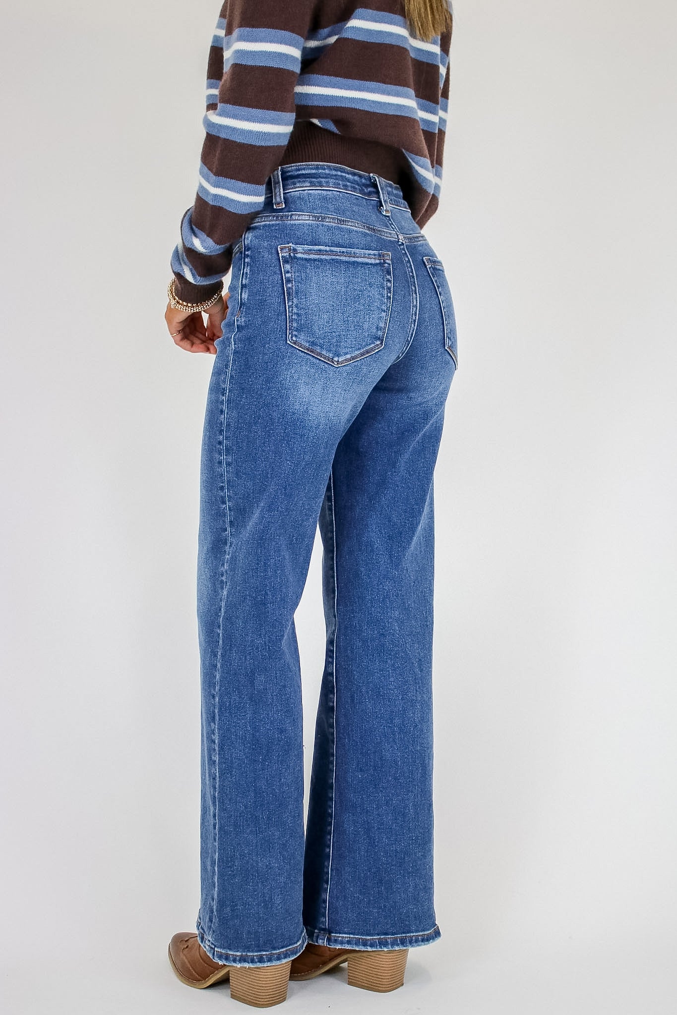 Indigo Ease High Rise Wide Leg Jeans - Madison and Mallory