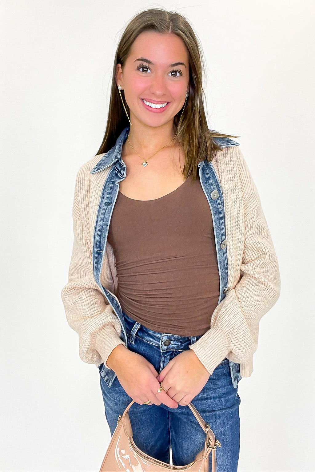 Indigo Edge Denim Contrast Button Down Cardigan Sweater - FINAL SALE - Madison and Mallory