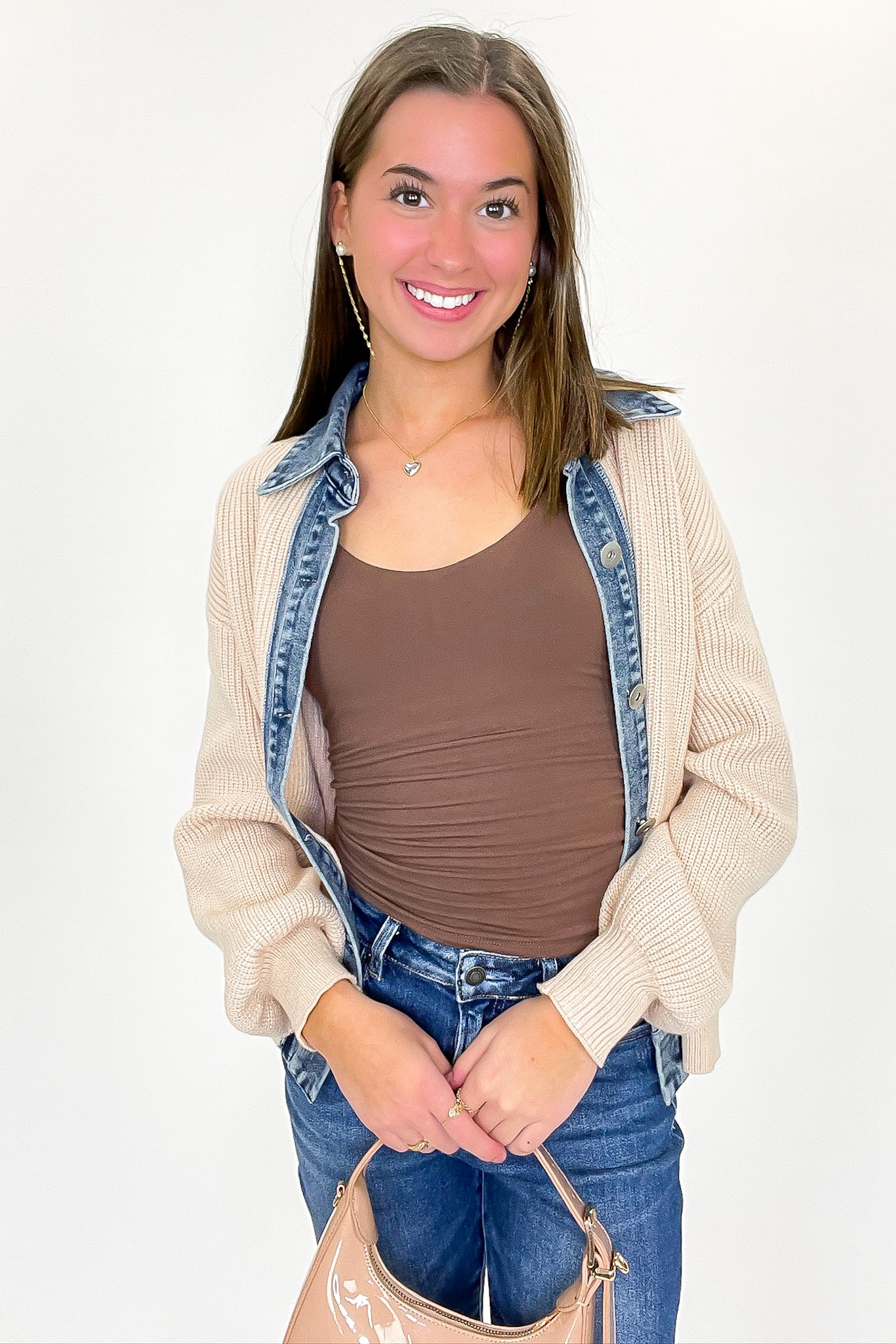 Indigo Edge Denim Contrast Button Down Cardigan Sweater - Madison and Mallory