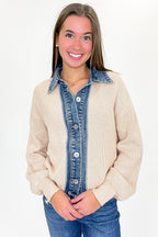 Indigo Edge Denim Contrast Button Down Cardigan Sweater - FINAL SALE - Madison and Mallory