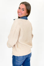 Indigo Edge Denim Contrast Button Down Cardigan Sweater - FINAL SALE - Madison and Mallory